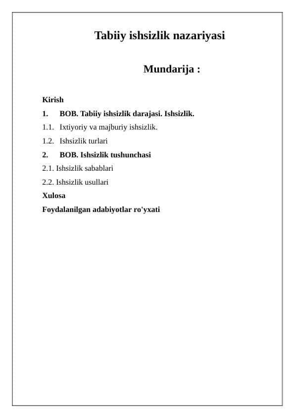 Tabiiy ishsizlik nazariyasi