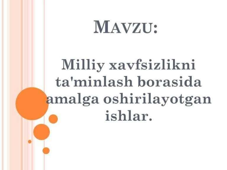 Milliy xavfsizlikni taminlashda olib borilayotgan ishlar