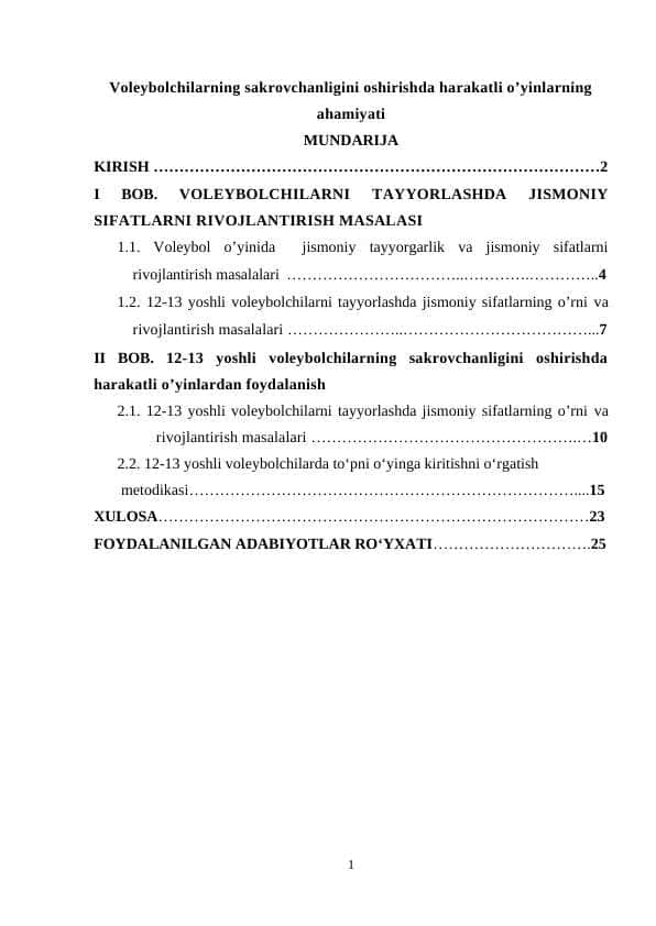 Voleybolchilarning sakrovchanligini oshirishda harakatli o’yinlarning ahamiyati