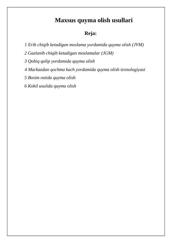 Maxsus quyma olish usullari
