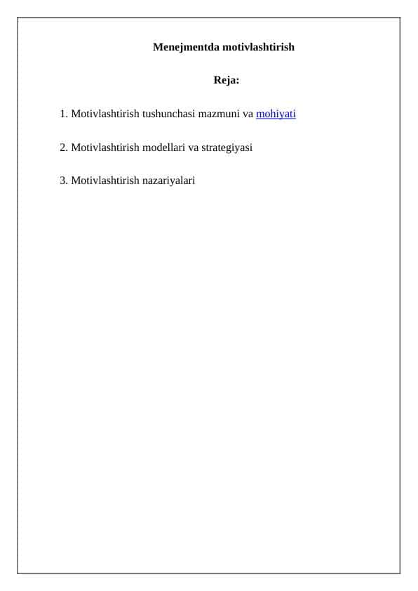 Menejmentda motivlashtirish