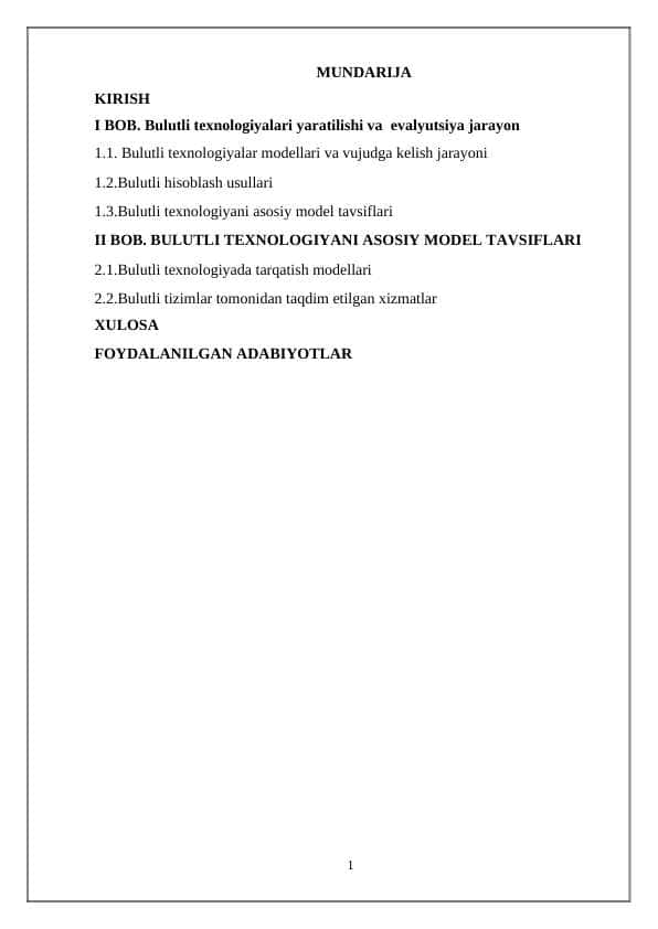 Bulutli texnologiyalari yaratilishi va evalyutsiya jarayon