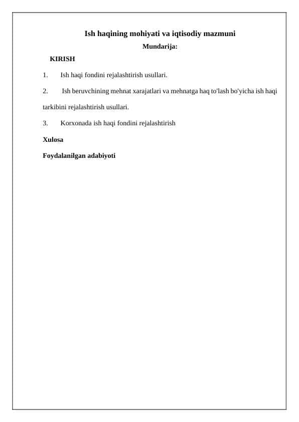 Ish haqining mohiyati va iqtisodiy mazmuni