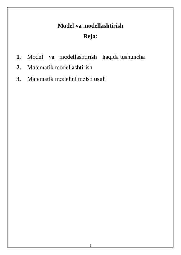 model va modellashtirish