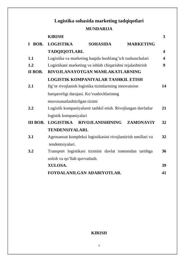 Logistika sohasida marketing tadqiqotlari