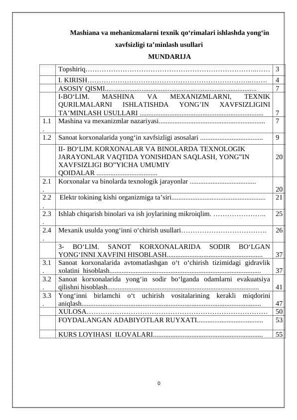 Mashiana va mehanizmalarni texnik qо‘rimalari ishlashda yong‘in xavfsizligi ta’minlash usullari