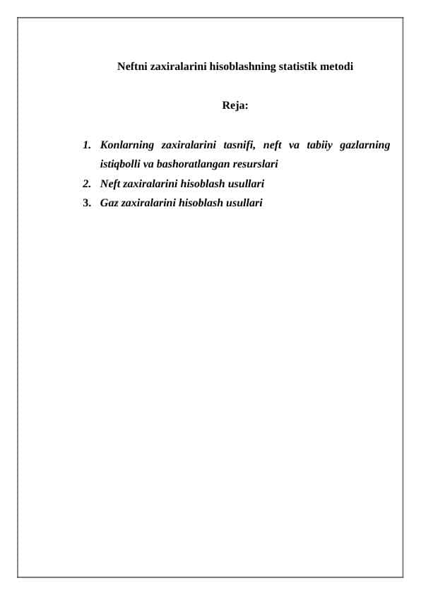 Neftni zaxiralarini hisoblashning statistik metodi