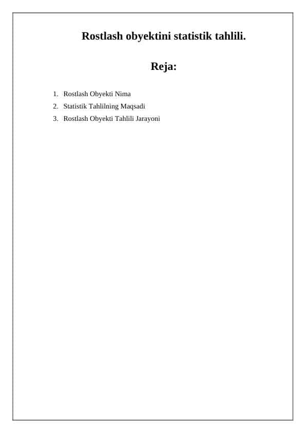 Rostlash obyektini statistik tahlili