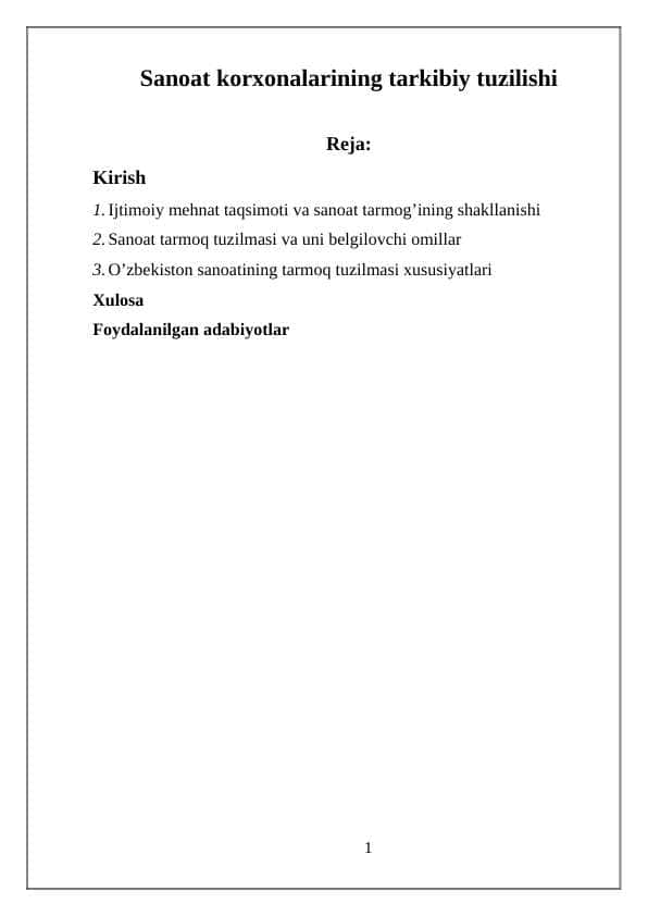 Sanoat korxonalarining tarkibiy tuzilishi