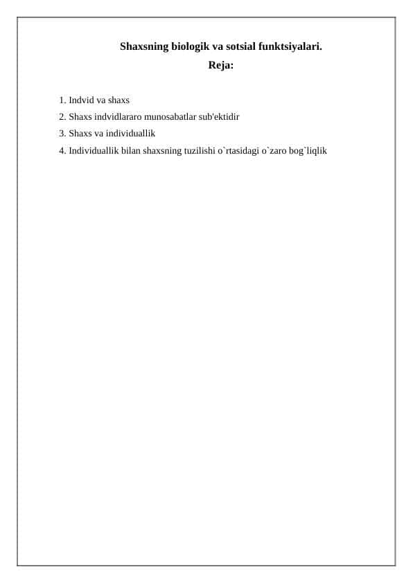 Shaxsning biologik va sotsial funktsiyalari