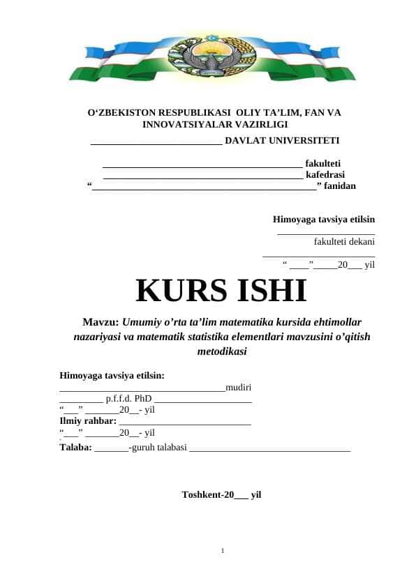 Umumiy o’rta ta’lim matematika kursida ehtimollar nazariyasi va matematik statistika elementlari mavzusini o’qitish metodikasi