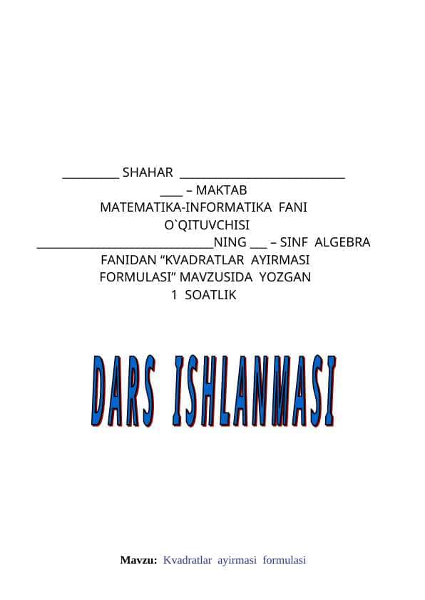 ALGEBRA FANIDAN ochiq dars