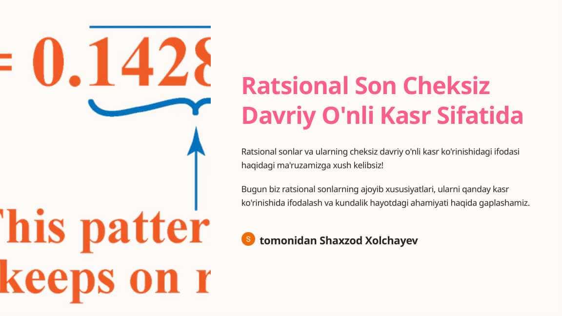 Ratsional Son Cheksiz Davriy O'nli Kasr Sifatida