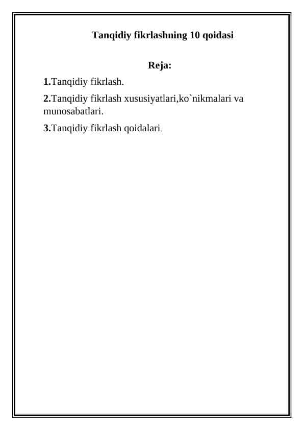 Tanqidiy fikrlashning 10 qoidasi