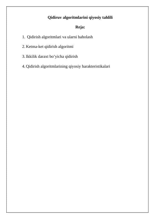 Qidiruv algoritmlarini qiyosiy tahlili