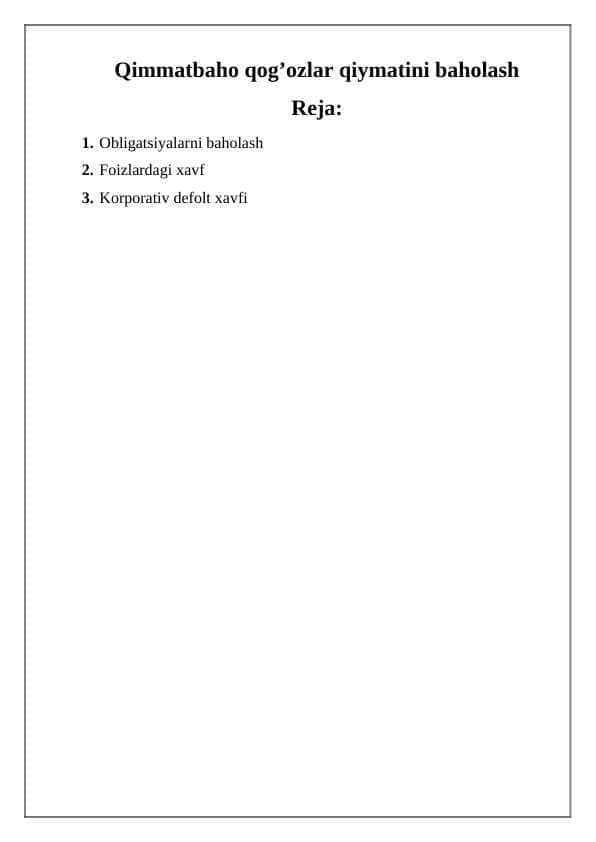 Qimmatbaho qog’ozlar qiymatini baholash