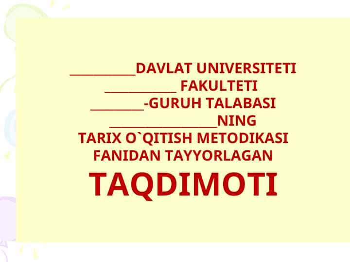 Tarix o`qitish metodikasi