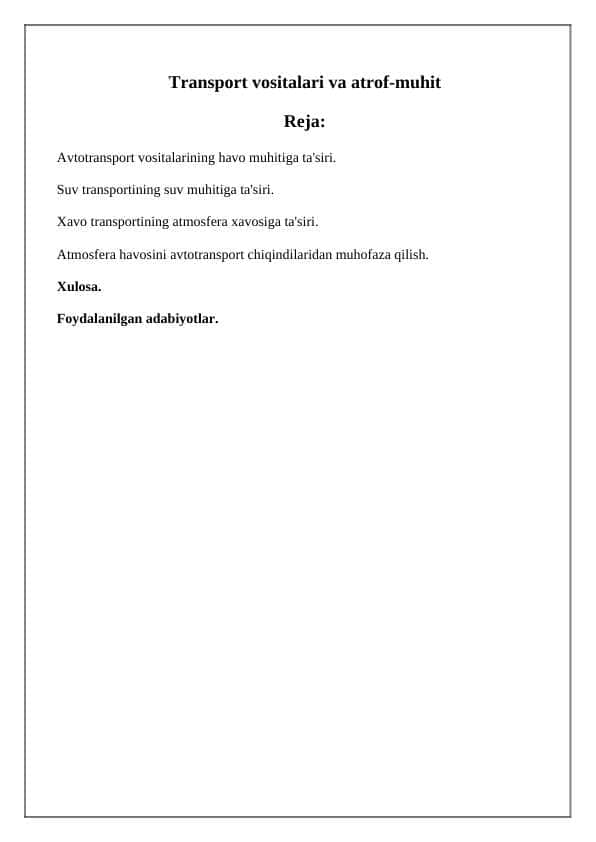 Transport vositalari va atrof-muhit