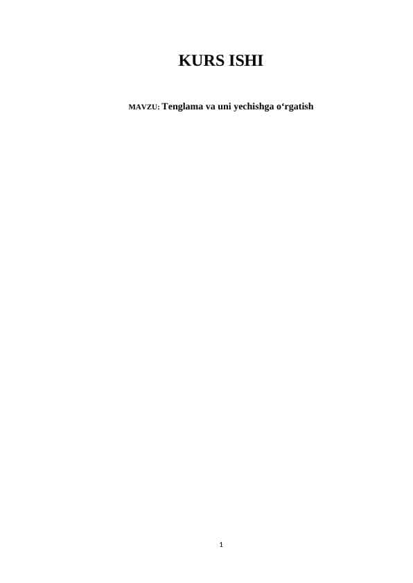 Tenglama va uni yechishga oʻrgatish