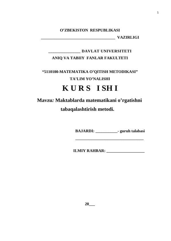 Maktablarda matematikani o’rgatishni tabaqalashtirish metodi