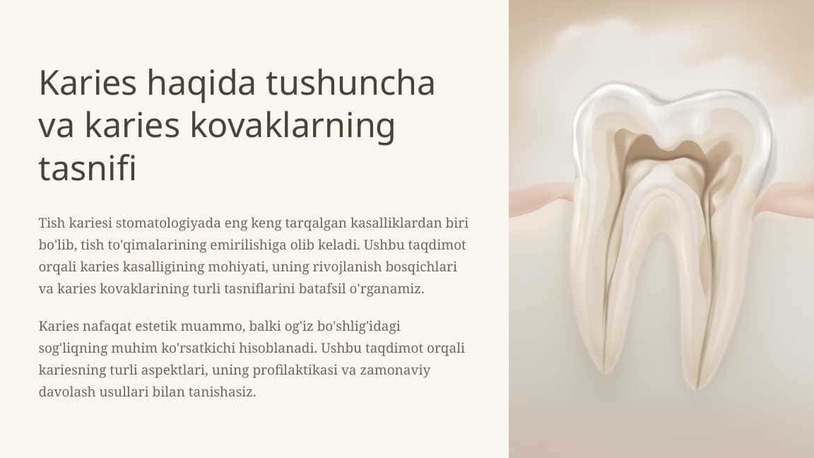 Karies haqida tushuncha. Karies kovaklarning tasnifi.
