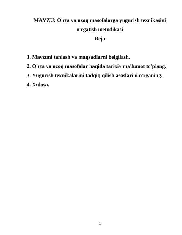 O'rta va uzoq masofalarga yugurish texnikasini o'rgatish metodikasi