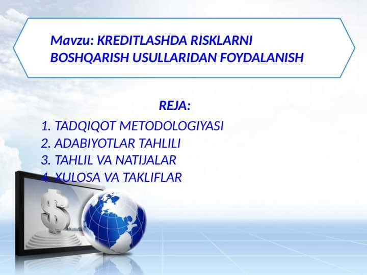 KREDITLASHDA RISKLARNI BOSHQARISH USULLARIDAN FOYDALANISH