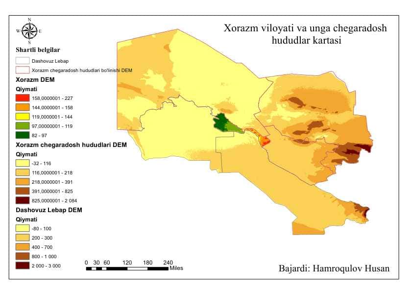 Xorazm vil va unga chegaradosh hududlar kartasi