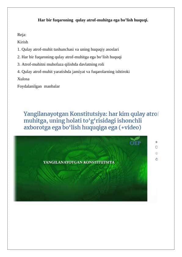 Har bir fuqaroning qulay atrof-muhitga ega bo’lish huquqi 25