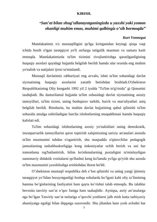 O’zbekiston tasviriy san’atida milliylik xususiyatlari