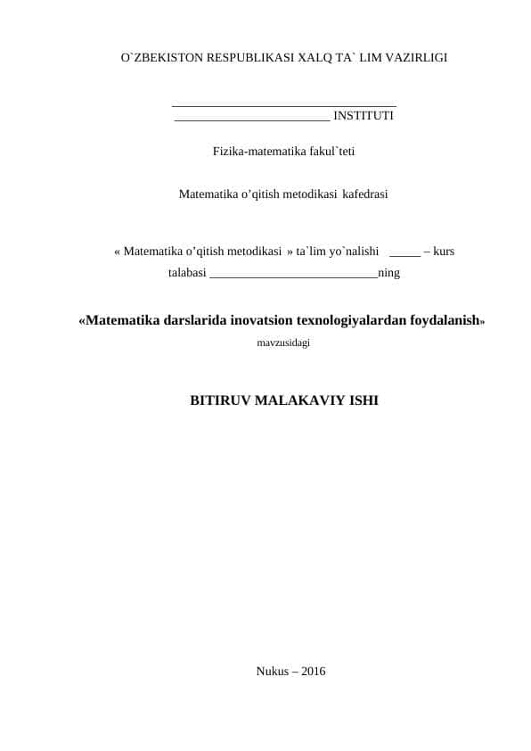 Matematika darslarida inovatsion texnologiyalardan foydalanish