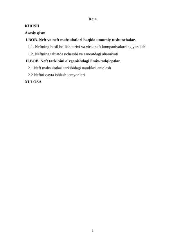 Neft va neft mahsulotlari haqida umumiy tushunchalar.