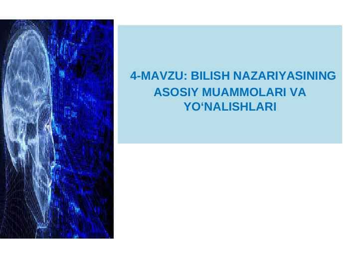 BILISH NAZARIYASINING ASOSIY MUAMMOLARI VA YO‘NALISHLARI