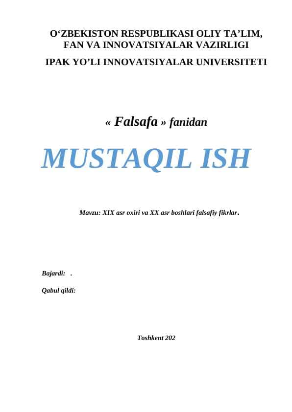 XIX asr oxiri va XX asr boshlari falsafiy fikrlar.