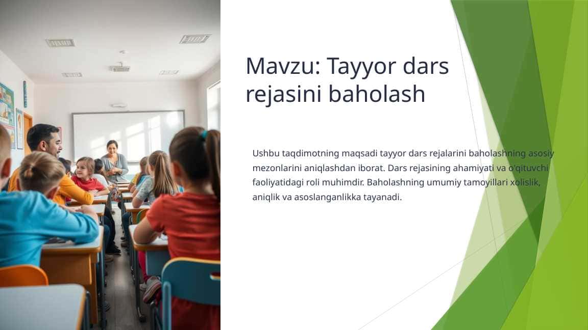 Tayyor dars rejasini baholash