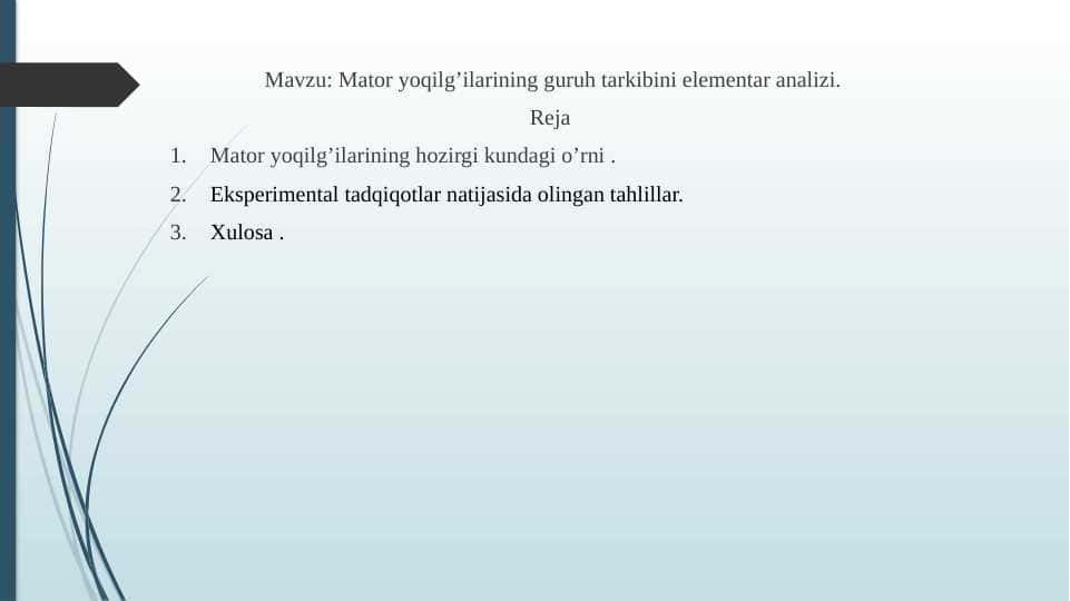 Motor yoqilgʻilarining guruh tarkibini element analizi