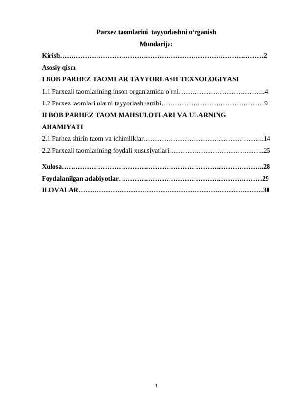 Parxez taomlarini tayyorlashni oʻrganish