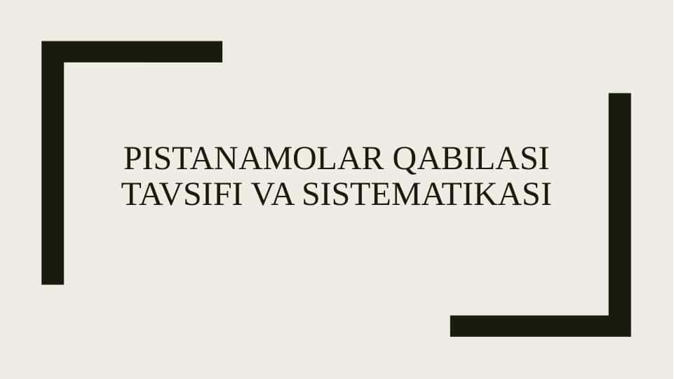 Pistanamolar qabilasi tavsifi va sistematikasi