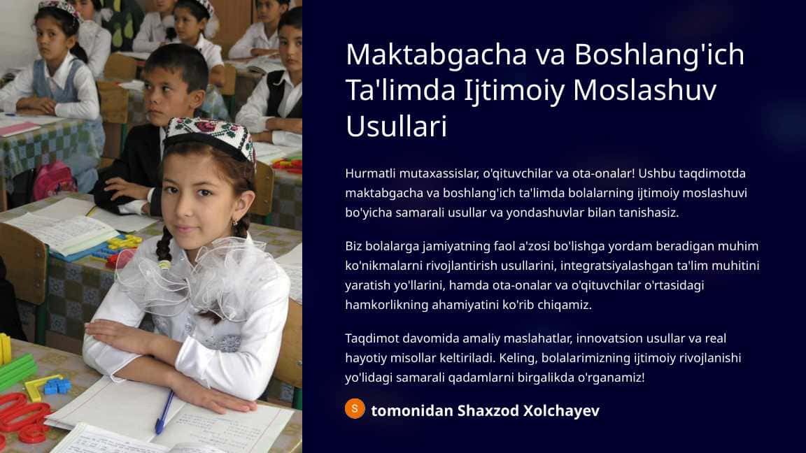 Maktabgacha va Boshlang'ich Ta'limda Ijtimoiy Moslashuv Usullari
