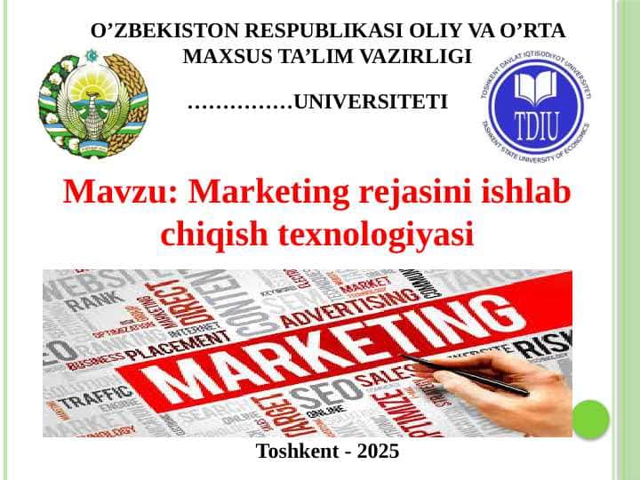 Marketing rejasini ishlab chiqish texnologiyasi