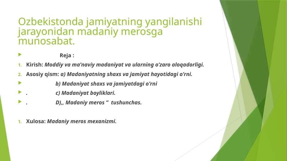 Ozbekistonda jamiyatning yangilanishi jarayonidan madaniy merosga munosabat