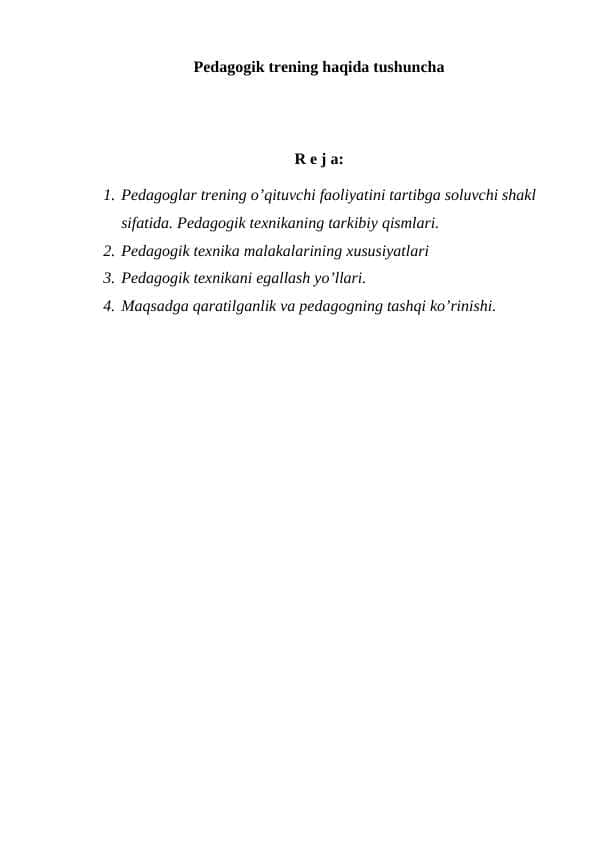 Pеdagogik trening haqida tushuncha