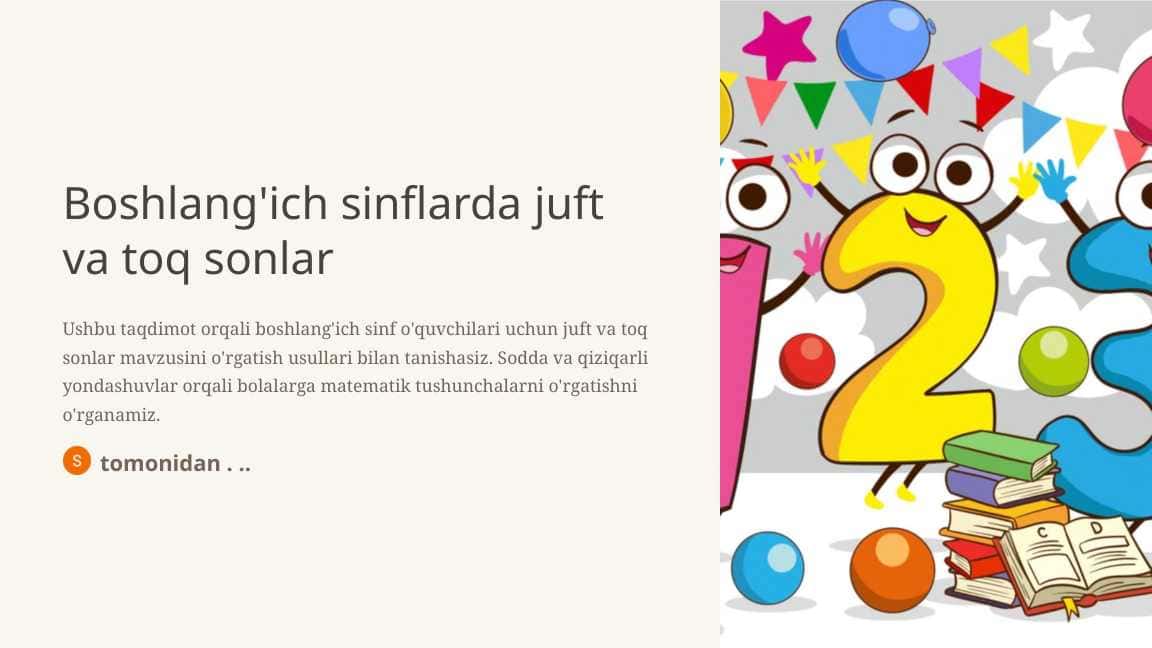 Boshlang'ich sinflarda juft va toq sonlar