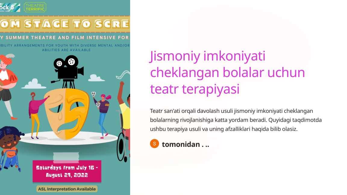 Jismoniy imkoniyati cheklangan bolalar uchun teatr terapiyasi