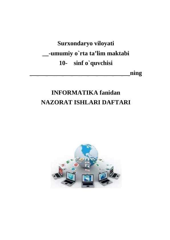 Informatika fanidan nazorat ishi 9-sinf