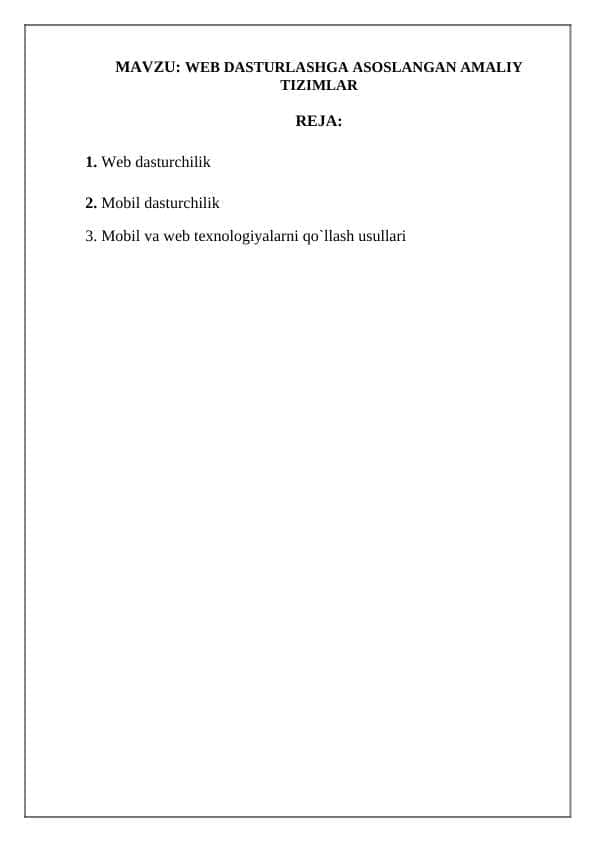 WEB DASTURLASHGA ASOSLANGAN AMALIY TIZIMLAR