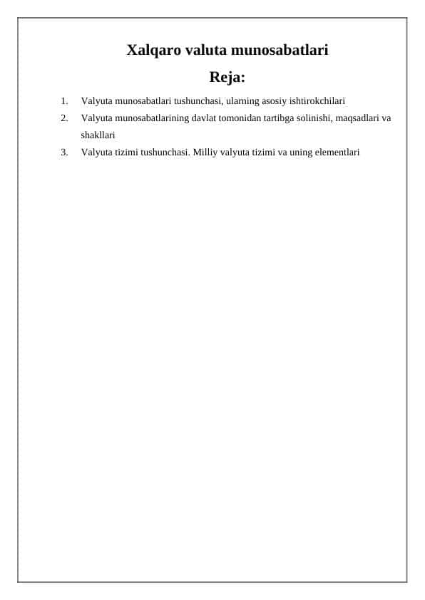 Xalqaro valuta munosabatlari
