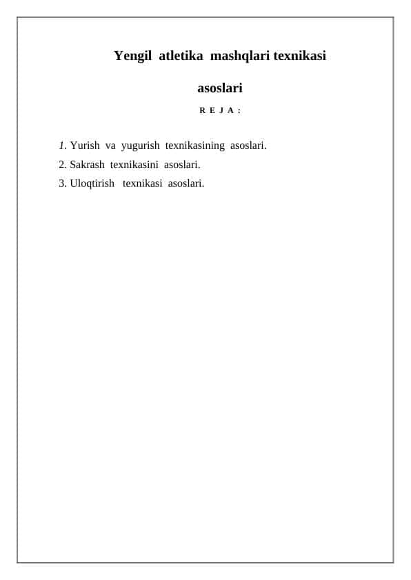 Yengil atletika mashqlari texnikasi