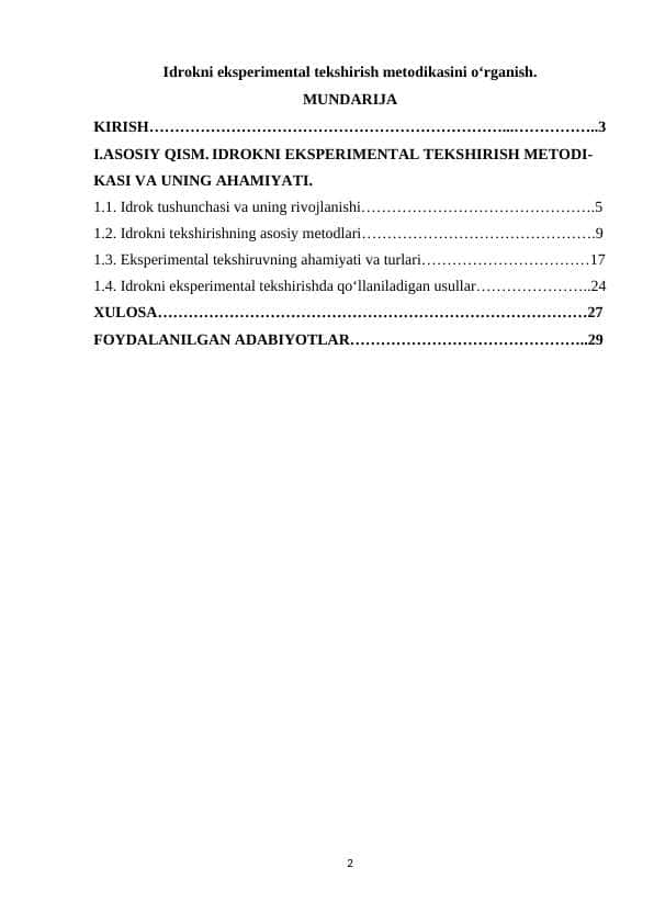 Idrokni eksperimental tekshirish metodikasini oʻrganish.