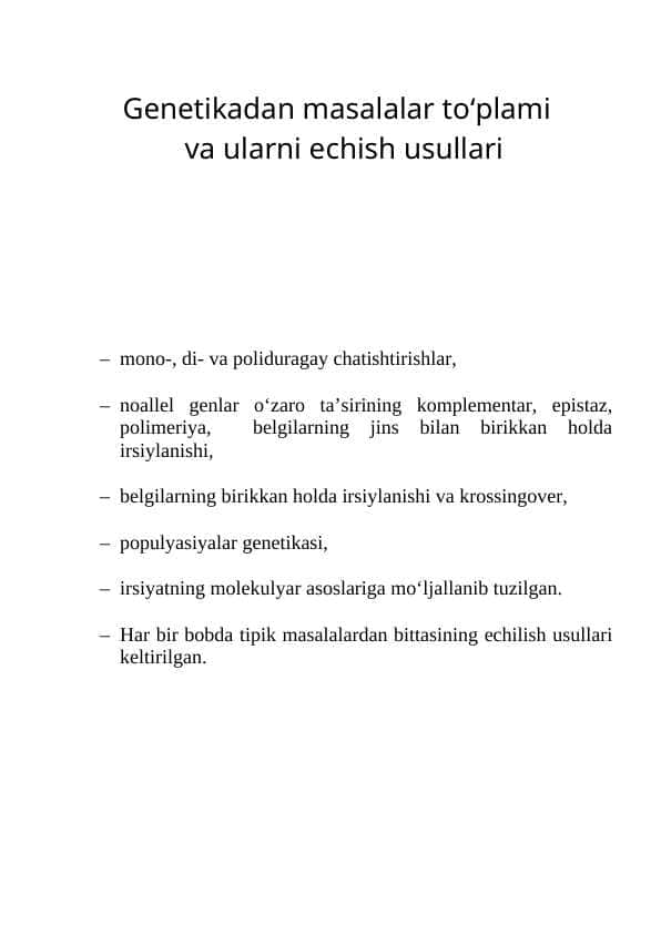 genetika masala ishlash usullari